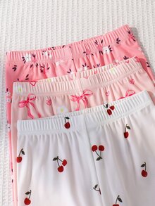 SHEIN 青少年女孩針織櫻桃圖案休閒內搭短褲 - 彩色 - 查看 6