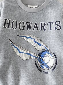 PrepCrw HARRY POTTER X SHEIN 兒童小男孩圓領字母圖案休閒日常長袖秋季衛衣 - 灰色 - 查看 6