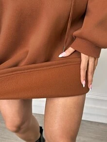 SHEIN Gaun Hamil Kasual dengan Tali Serut di Pinggang dan Lapisan Termal untuk Musim Gugur/Dingin - Rust Brown - View 7