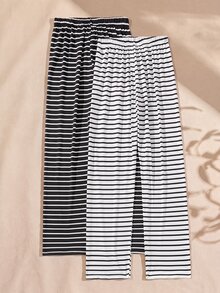 Snug Zone 2pcs Celana Piyama Bergaris Kasual Wanita, Pakaian Nyaman Musim Gugur, Musim Dingin - MultiWarna - View 2