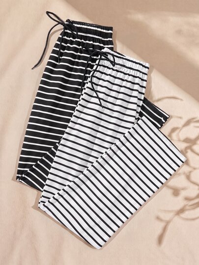 Snug Zone 2pcs Women's Casual Striped Pajama Bottoms, Fall Cozy Clothes, Winter
