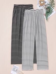 Snug Zone 2pcs Celana Piyama Bergaris Kasual Wanita, Pakaian Nyaman Musim Gugur, Musim Dingin - MultiWarna - View 4