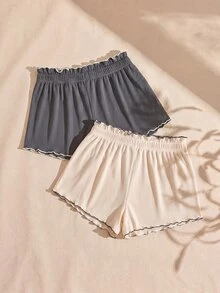 Snug Zone 2入組生菜邊蝴蝶結前短睡褲 - 深灰色 - 查看 2
