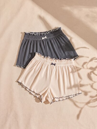 Snug Zone 2pcs Lettuce Trim Bow Front Sleep Shorts