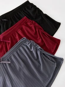 Snug Zone 3 件套女士纯色蝴蝶结装饰短裤睡裤 - 彩色 - 查看 8