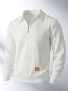 Claim Dot Men's Solid Color Casual Versatile Everyday Long Sleeve Sweatshirt - White - View 3