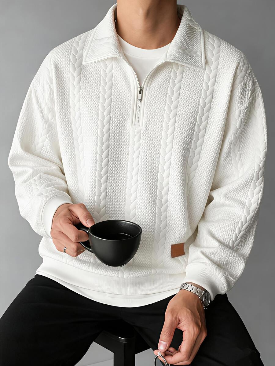 Claim Dot Men's Solid Color Casual Versatile Everyday Long Sleeve Sweatshirt - White - View 1