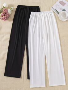 Snug Zone 2pcs Women's Solid Color Tie Waist Sleep Pajama Pants, Fall Winter Clothes - Multicolor - View 4