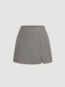 SHEIN MOD Women's Plaid Single-Breasted Bandeau Top And Mini Skirt Suit Set - Multicolor - View 11
