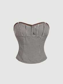 SHEIN MOD Women's Plaid Single-Breasted Bandeau Top And Mini Skirt Suit Set - Multicolor - View 7