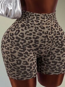 Mistrie Women's Fashion Leopard Print Halter Tank Top And High Waist Shorts Sports Set - Coffee Brown - View 5
