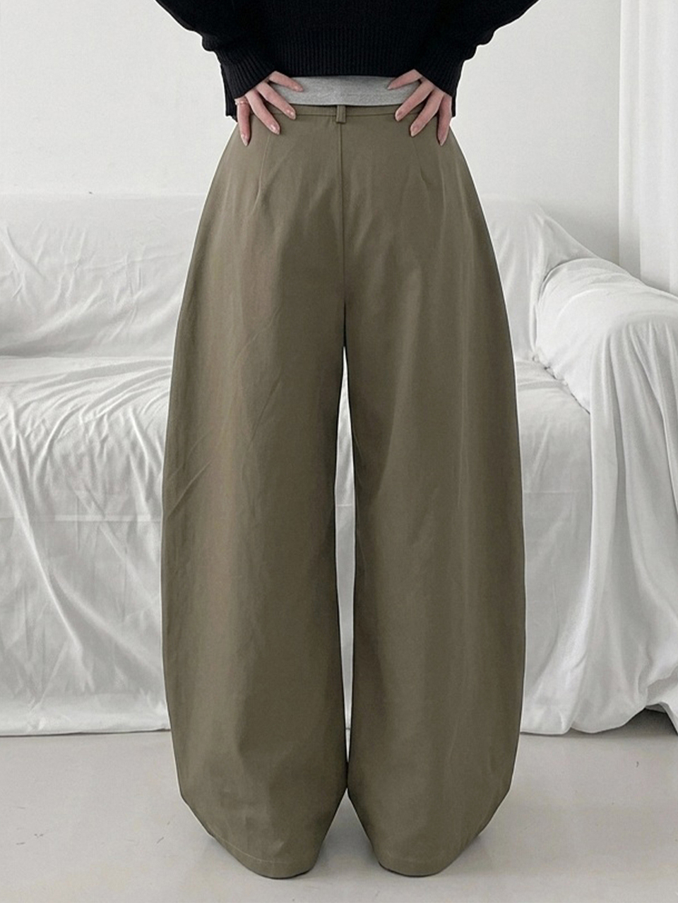 Solid Color Loose Pocket Curved Hem Casual Streetwear Long Pants For Women, Spring/Autumn