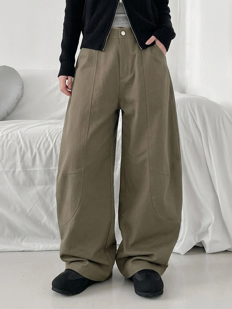 Solid Color Loose Pocket Curved Hem Casual Streetwear Long Pants For Women, Spring/Autumn