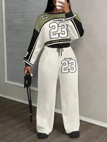 Slaydiva 女款拼色運動休閒套裝（休閒衛衣與慢跑褲）– 款號 #23；適合秋季休閒穿搭與返校季。2件套 - 彩色 - 查看 3