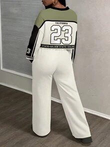 Slaydiva 女款拼色運動休閒套裝（休閒衛衣與慢跑褲）– 款號 #23；適合秋季休閒穿搭與返校季。2件套 - 彩色 - 查看 2