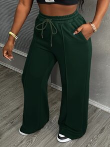 Slaydiva Women's Green Casual Sweatpants Featuring A Comfortable Elastic Waistband And Pockets-A Versatile Choice For Autumn. - Dark Green - View 4