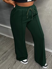 Slaydiva Women's Green Casual Sweatpants Featuring A Comfortable Elastic Waistband And Pockets-A Versatile Choice For Autumn. - Dark Green - View 6