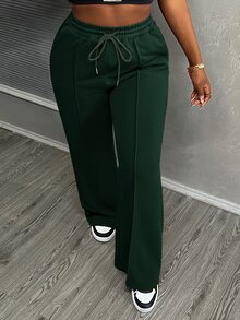 Slaydiva Women's Green Casual Sweatpants Featuring A Comfortable Elastic Waistband And Pockets-A Versatile Choice For Autumn. - Dark Green - View 3