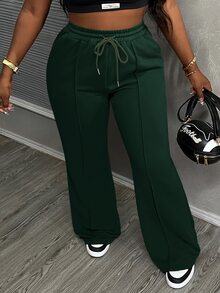 Slaydiva Women's Green Casual Sweatpants Featuring A Comfortable Elastic Waistband And Pockets-A Versatile Choice For Autumn. - Dark Green - View 5