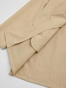 Juhart Plus Size Women's Casual Windbreaker Jacket,Solid Color Long Sleeve Lapel Double-Breasted Autumn Office Commuting Versatile Outerwear Fall - Khaki - View 7