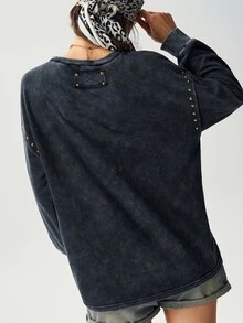 Bohemela 女款秋季休閒搖滾風深灰色水洗針織長袖衛衣/萬聖節/返校季/外出夜生活/Y2K/假期 - 黑色 - 查看 11