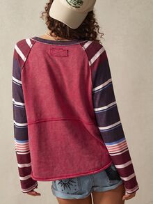 Bohemela Casual Knit Patchwork Women's Sweatshirt - Red - View 7