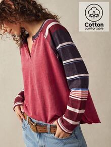 Bohemela Casual Knit Patchwork Women's Sweatshirt - Red - View 1