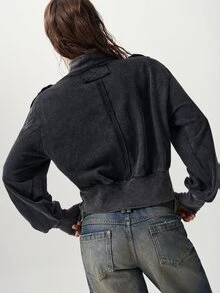 Bohemela 秋季女款拿破崙風復古街頭夾克外套，90年代 2000s 70s Y2K 休閒風，雙排扣針織連帽外套，深色水洗，派對穿搭 - 黑色 - 查看 8