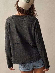 Bohemela Women's Casual Washed Long Sleeve T-Shirt, Autumn - Black - View 8