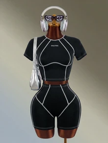 Mistrie 1 buah Celana Pendek Olahraga Wanita Serbaguna dengan Desain Blok Warna, Cocok untuk Berbagai Acara - Hitam - View 8