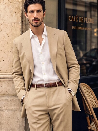 Suiteron Men's Solid Color Long Sleeve Jacket And Pants Casual Suit Set