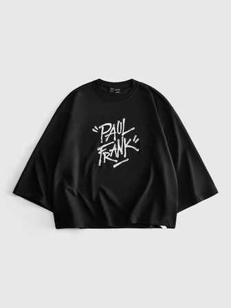 Paul Frank X ROMWE Herren Lässig T-Shirt mit Buchstaben-Muster, Rundhalsausschnitt und Kurzarm
