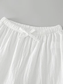 SHEIN 青少年女孩春夏海灘度假休閒日常百搭 100%純棉梭織舒適素色寬鬆長褲附口袋 - 白色 - 查看 7