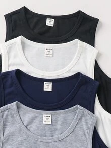 SHEIN 4pcs Tween Boys' Casual Comfortable Sleeveless Tops, Suitable For Spring/Summer, Versatile For Commuting, School, Leisure, Sports, Vacation - Multicolor - View 5