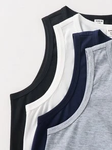 SHEIN 4pcs Tween Boys' Casual Comfortable Sleeveless Tops, Suitable For Spring/Summer, Versatile For Commuting, School, Leisure, Sports, Vacation - Multicolor - View 6