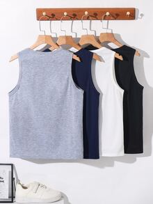 SHEIN 4pcs Tween Boys' Casual Comfortable Sleeveless Tops, Suitable For Spring/Summer, Versatile For Commuting, School, Leisure, Sports, Vacation - Multicolor - View 3