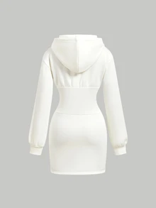 SHEIN MOD Apricot Waist-Cinching Hooded Sweatshirt Dress - Apricot - View 5