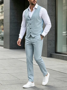 Manfinity Mode Men Suits, Formal, Old Money - Baby Blue - View 6