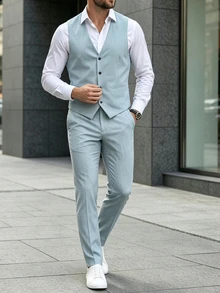 Manfinity Mode Men Suits, Formal, Old Money - Baby Blue - View 5