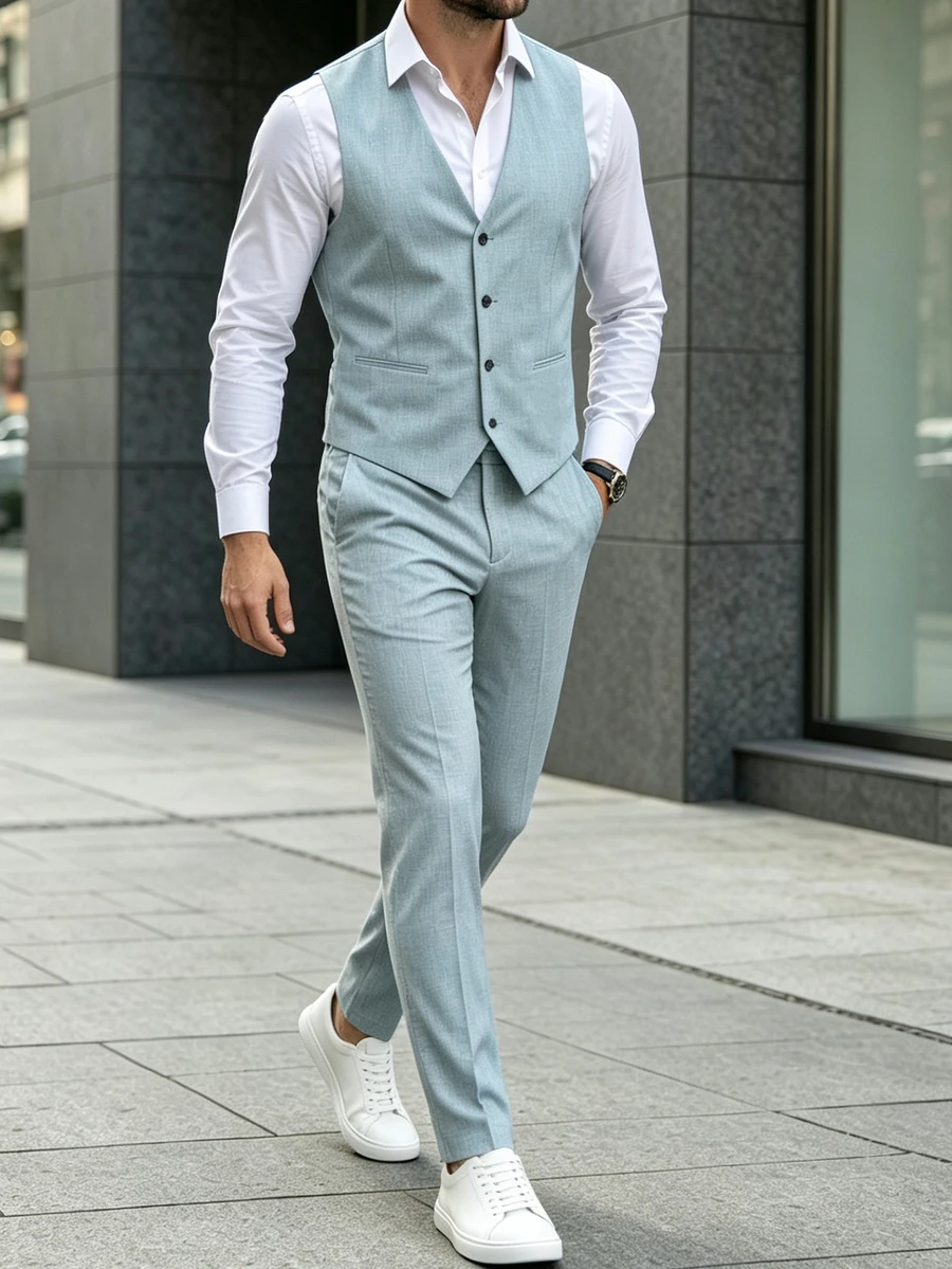 Manfinity Mode Men Suits, Formal, Old Money - Baby Blue - View 1