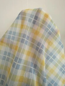 CovetEZ Plus Size White,Summer,Classy,Date Night Blue And Yellow Plaid Chiffon Twist Knot Cinched Waist Ruffle Hem Flutter Sleeve Retro Vintage A-Line Dress - Multicolor - View 6