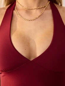Aralina Leisurewear Active Backless Halter Plunge V Neck Body Sculpting Built In Sports Bra Stretch Workout Activewear Tank Top - Burgundy - View 7