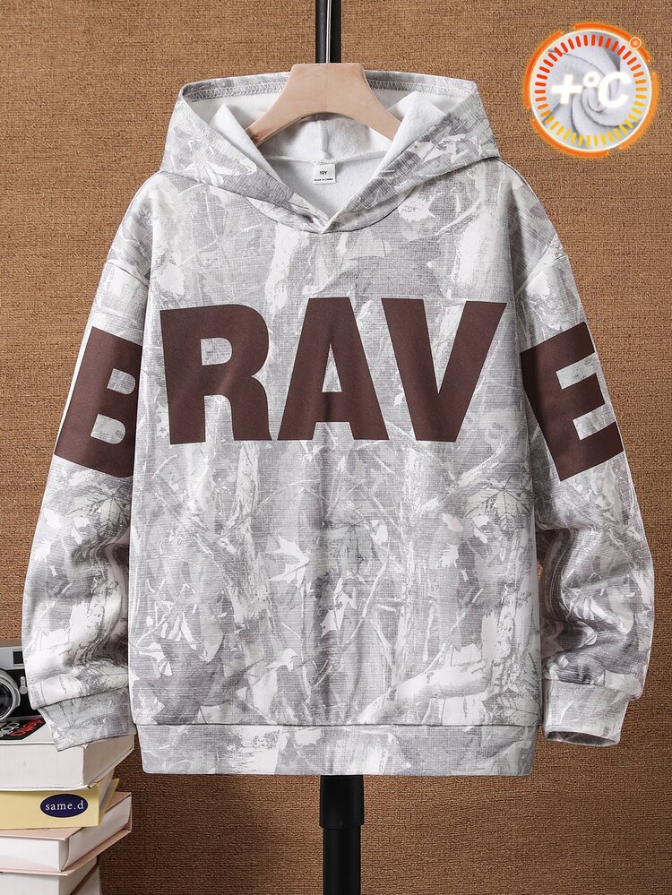 SHEIN Tween Boy Casual Minimalist Y2K Large Letter Graphic Cool Style Hip Hop Rock Graffiti Sports Style Loose Comfortable Long Sleeve Hooded Sweatshirt Suitable For Commuting School Daily Casual Sports Streetwear For Autumn/Winter - Grey - View 2