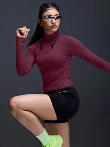 Powerista Casual Versatile Half-Zip Long Sleeve Sports Sweatshirt For Running - Burgundy - View 6