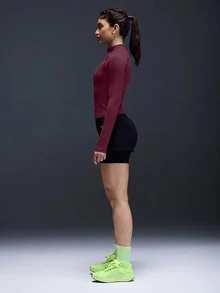 Powerista Casual Versatile Half-Zip Long Sleeve Sports Sweatshirt For Running - Burgundy - View 5