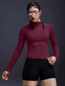 Powerista Casual Versatile Half-Zip Long Sleeve Sports Sweatshirt For Running - Burgundy - View 1
