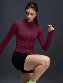 Powerista Casual Versatile Half-Zip Long Sleeve Sports Sweatshirt For Running - Burgundy - View 4