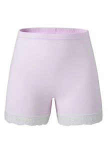 Young Girls 4-Pack Lace Trim Boxer Briefs, Comfortable Soft Knit Solid Anti-Exposure Shorts Underwear Panties For 4-10 Years Baby Pink Winter - Multicolor - View 4