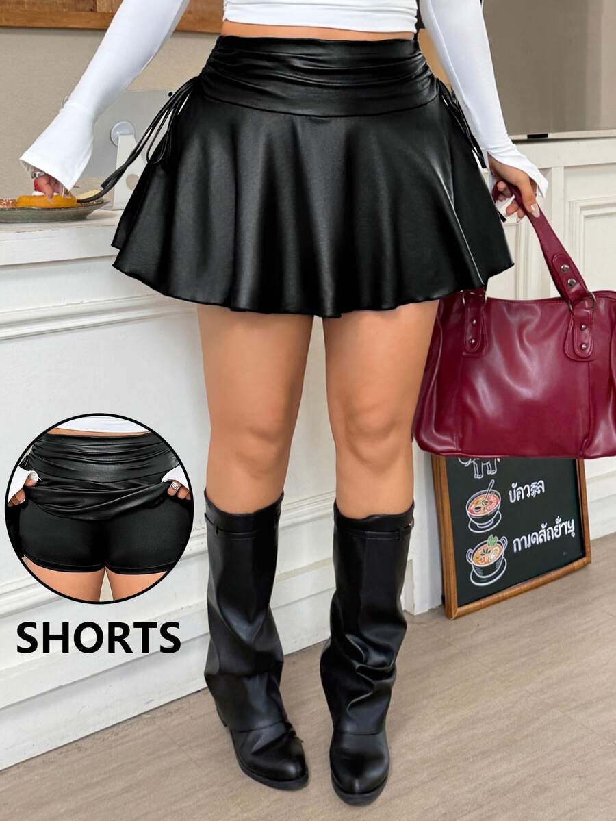 Muchica Plus Size Summer Fashion Solid Color Skirt Fall - Black - View 1