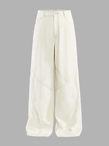 AXEPEAK Men's Washed Vintage Button Pocket Fashion Denim Jeans - White - View 3
